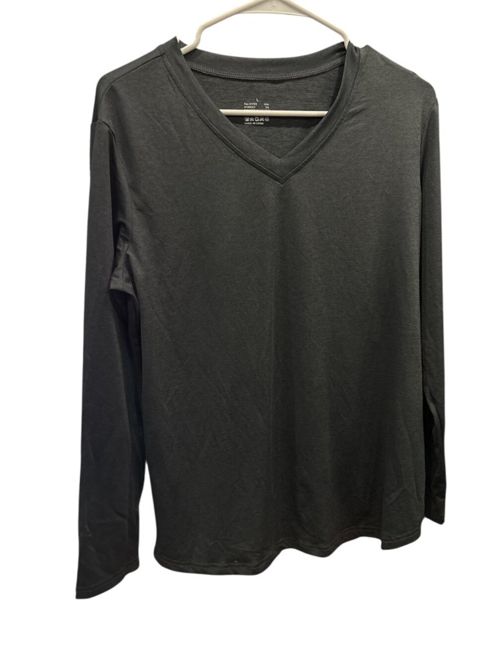 Dark Charcoal Grey Long Sleeve V-Neck Performance Top (Large)